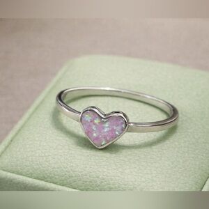 925 Sterling silver Promise Ring pink Lab Opal Stackable Dainty Band  size 6-9